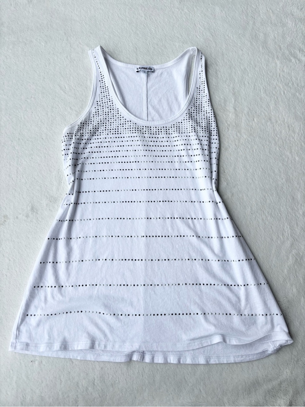Express White Scoop Neck Perforated Striped Tank